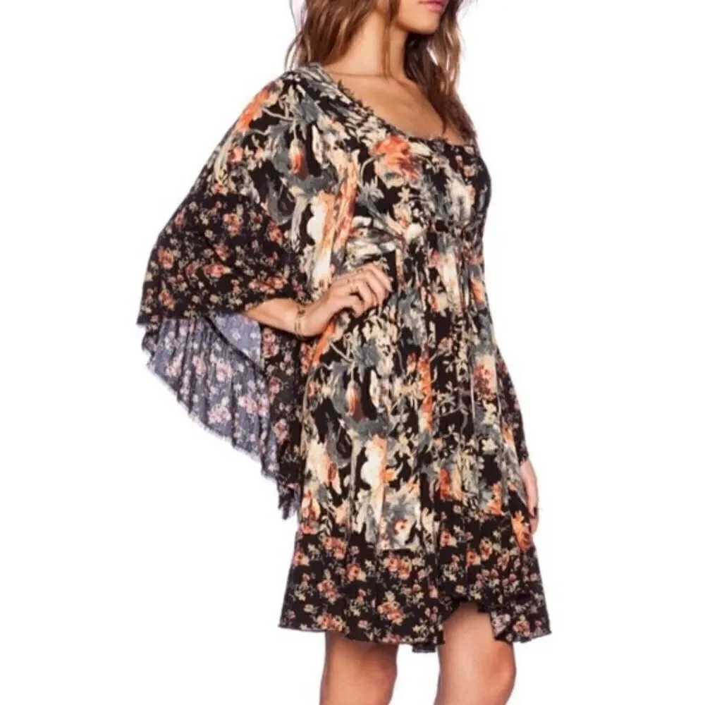 Free People Heart Ot Gold Floral Mini Dress size S